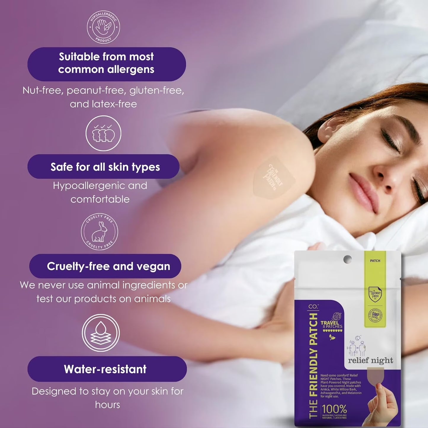 The Friendly Patch Relief Night, Pain Patches 8 Count, Arnica, Melatonin, Body Part That Hurts, Sleep Patches