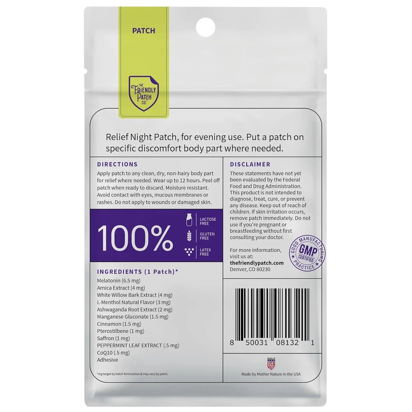 The Friendly Patch Relief Night, Pain Patches 8 Count, Arnica, Melatonin, Body Part That Hurts, Sleep Patches