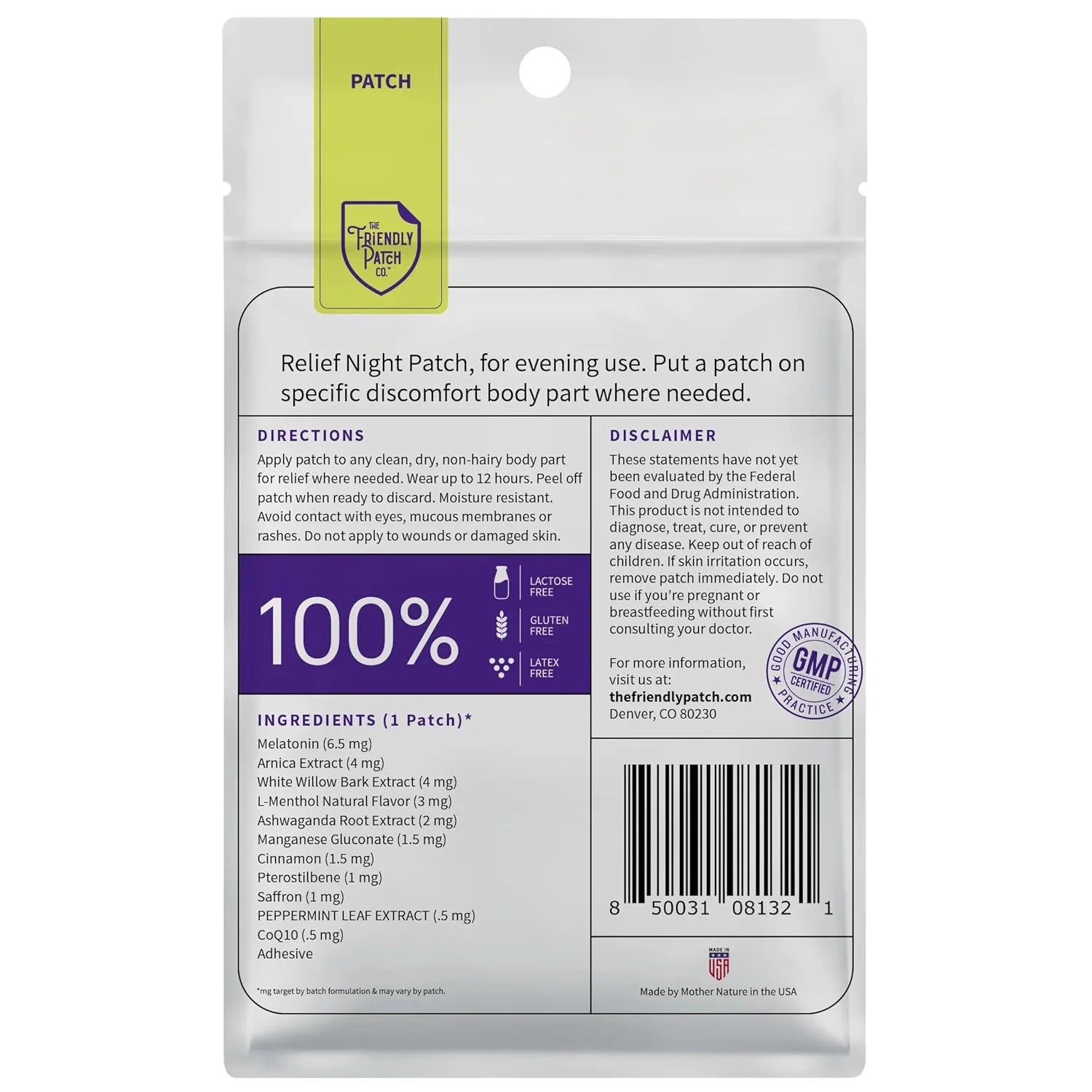The Friendly Patch Relief Night, Pain Patches 8 Count, Arnica, Melatonin, Body Part That Hurts, Sleep Patches