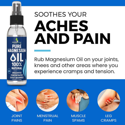 Pure Magnesium Oil Spray for Sleep, Feet & Leg Cramps - USP Grade - 4Oz